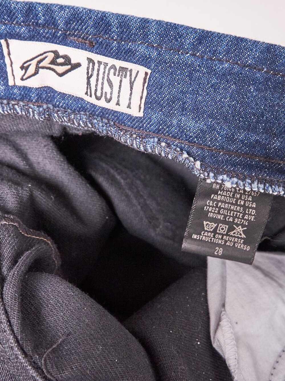 1990s Black and Blue Trim Rusty Surf Skateboarding Jeans Pants